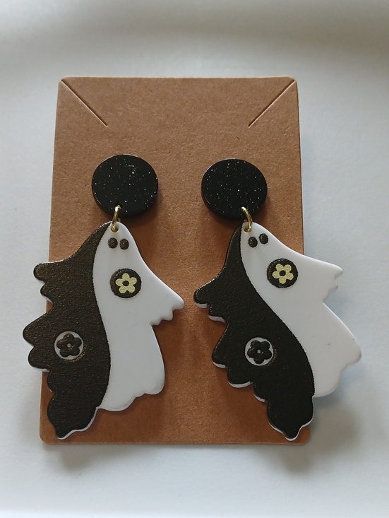 Jewelry - Handmade Black & White Ghost Earrings